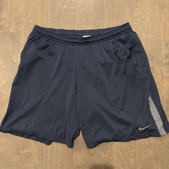 Nike Shorts Mens 2XL Navy Dri-FIT Mesh Athletic Training Pockets Drawstring Gym - Picture 1 of 14